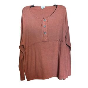 BKE Buckle Tunic Top Womens XL Orange Boho Button Detail Stretch Blouse